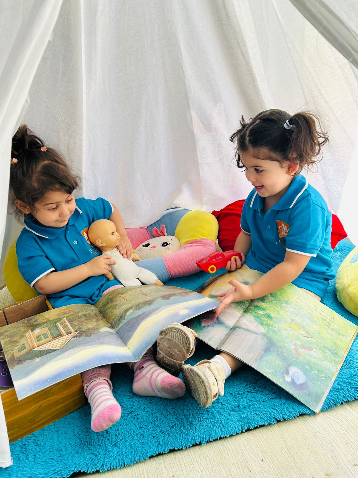 Two Happy Hoppers playing together with sensory dough